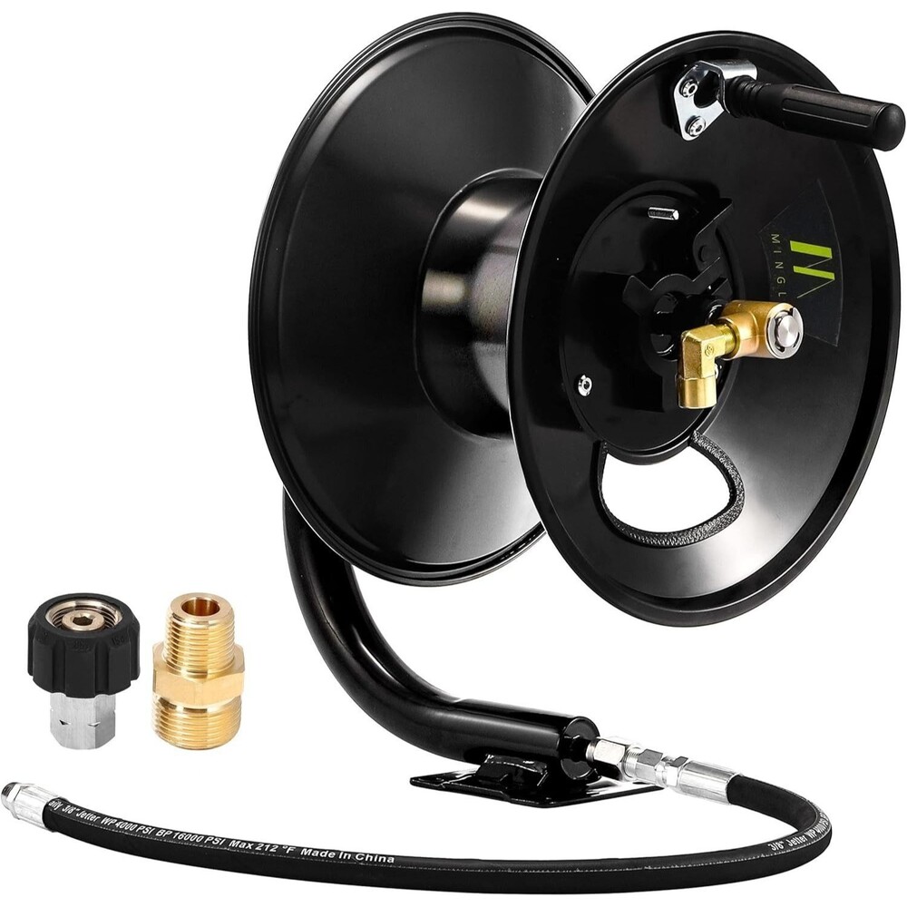Pressure Washer Hose Reel 100ft, Heavy Duty Steel Hose Reel, 100FT 4000 PSI 3/8"